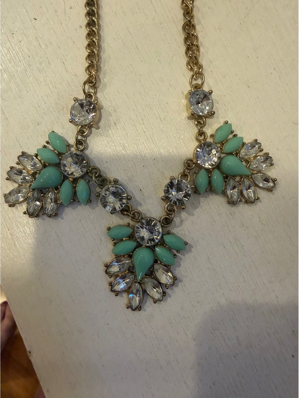 Vintage Mint green rhinestone statement necklace